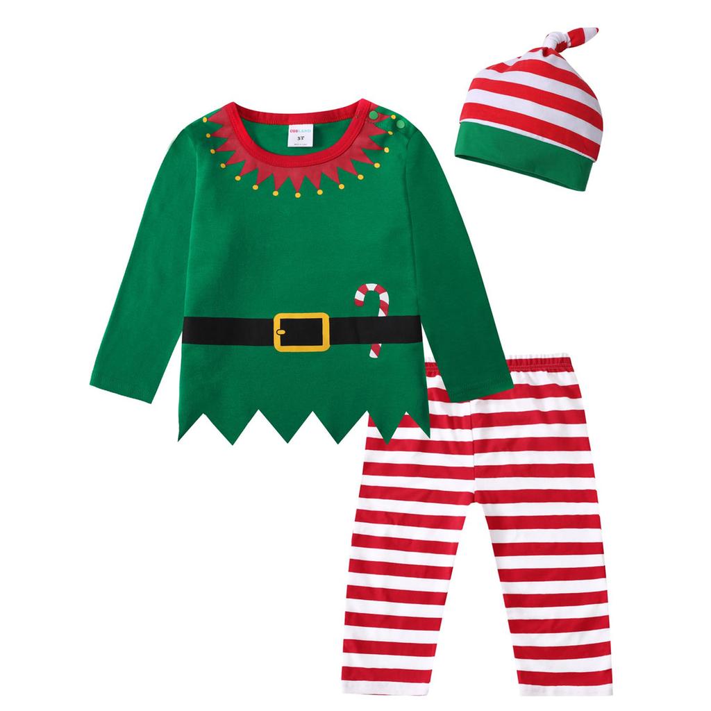 Baby Christmas Elf Costume Green Clothing Set Toddler Boys Girls Tops Pants Hat Xmas New Year Party Fancy Dress Clothes Outfits