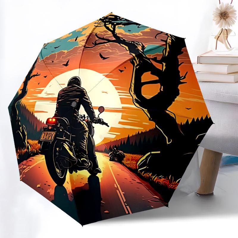 1PC Motorcycle Sunset Automatic Opening And Closing, Sturdy Iron Frame, Portable Folding Design, Suitable For Men And Women In All Seasons01
