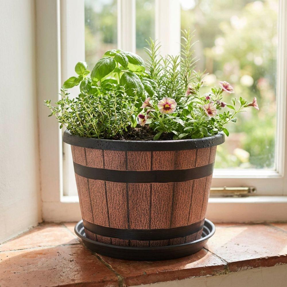 Round Plastic Barrel Flowerpot Drainage Hole Matching Saucer Garden Flower Pot Thickened Corrosion-Resistant Succulent Planters
