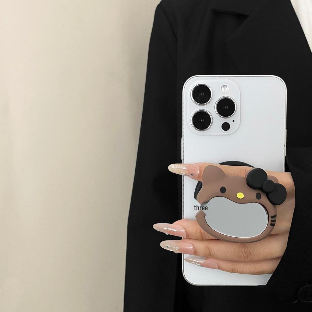 Creative Silicone Airbag Magnetic Phone Holder - Cute Cartoon KT Design with Retractable Folding Mirror