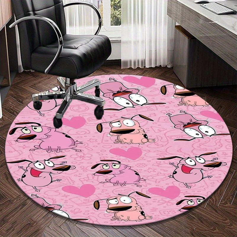 Pink Cowardly Dog Thumbs Up round carpet Chair cushion Round Entryway Rug, Soft Round Rugs for Living Room, Bedroom, Circle Carpet decor gifts