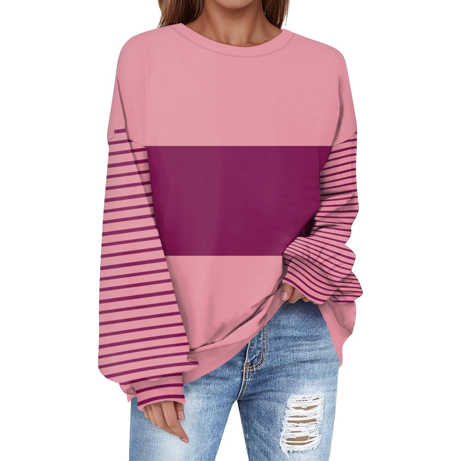 

Женская мода повседневные универсальные повседневные толстовки с длинным рукавом с цветными блоками XXXL розовый