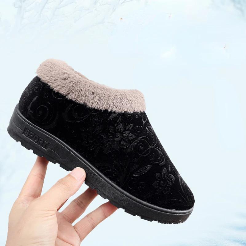  Winter Boots Women Shoes Warm Snow Boots Furry Fur Velvet Cotton Cloth Cozy Ankle Non-Slip Woman Booties Elderly Boots