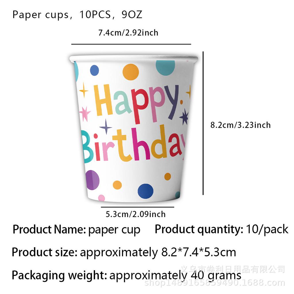 Color Polka Dot Birthday Theme Party Package Paper Cup Paper Plate Paper Towel Knife Fork Spoon Disposable Party Decoration
