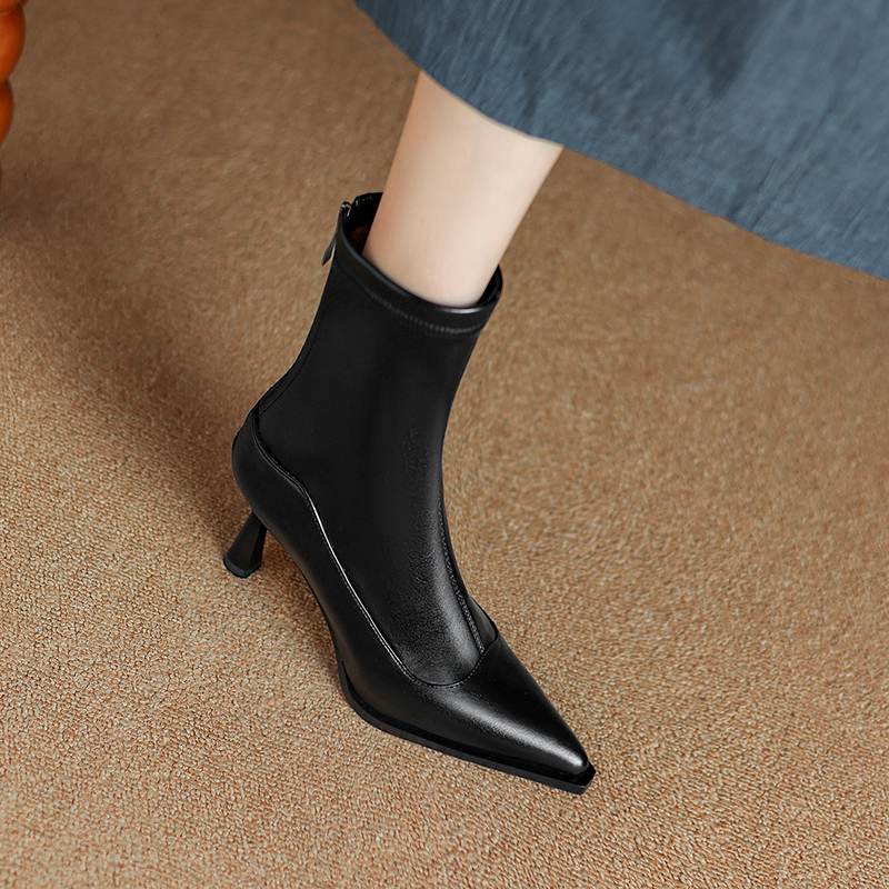 Krazing Pot Microfiber Autumn Winter Shoes Stiletto Thin High Heels Big Size 40 Modern Boots Pointed Toe Keep Warm Zip Ankle Boots