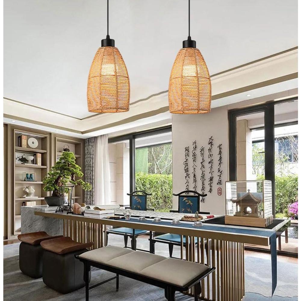 Rattan Chandelier Light Led Light Vintage Boho Style Hanging Light Pendant Lamp for Home Room Decoration Lighting Fixture E27