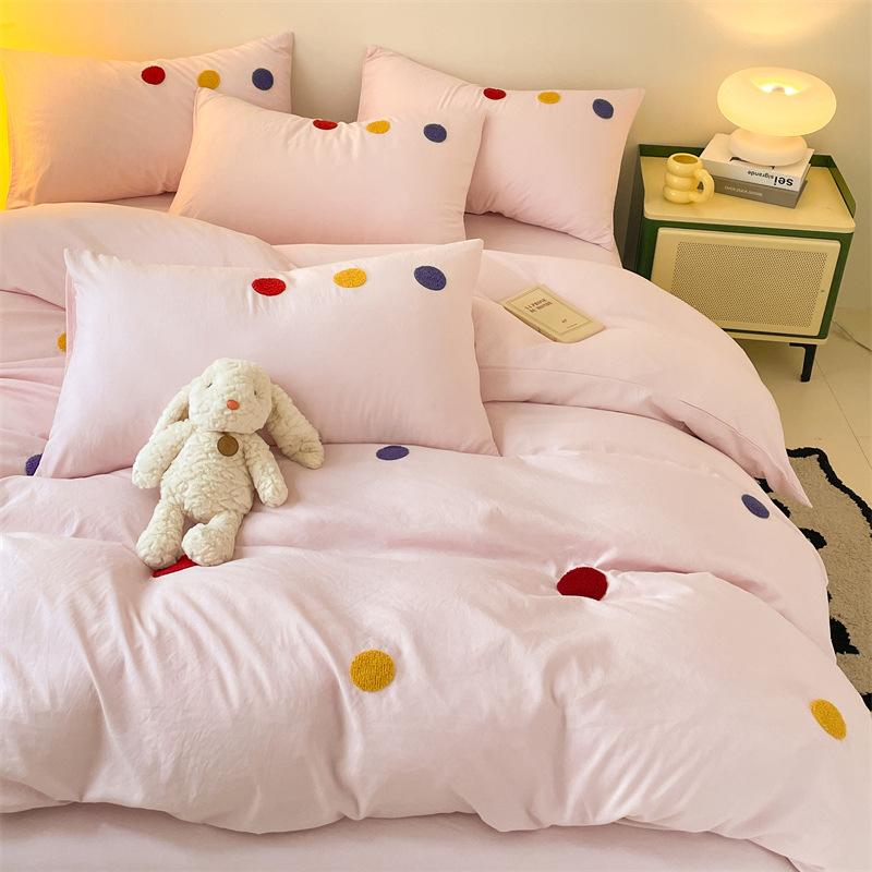 

Class A Maternal And Infant Grade Washed Cotton Towel Embroidery Four-Piece Set Super Soft Baby Cotton Children S Bedding Student Dormitory 1.2 m 3pc quilt 1.5*2m