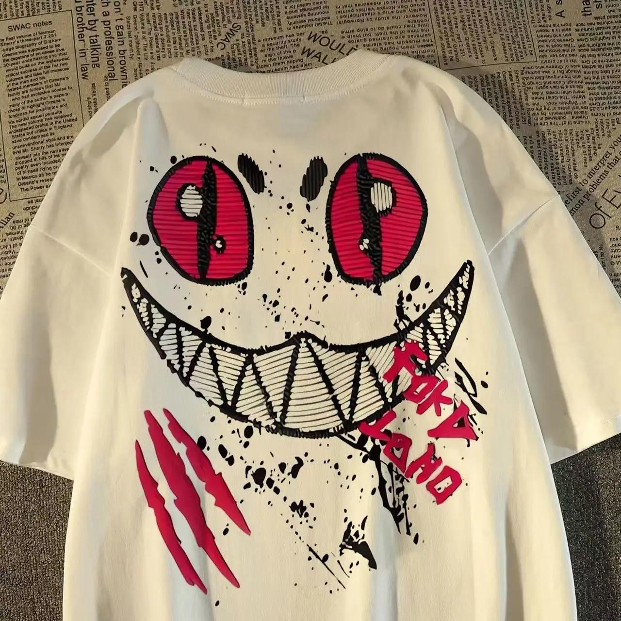 Summer New Fashion Personalized Graffiti Smiley Face Print Men s and Women s Short Sleeve Crew Neck Comfortable Loose T-Shirt S