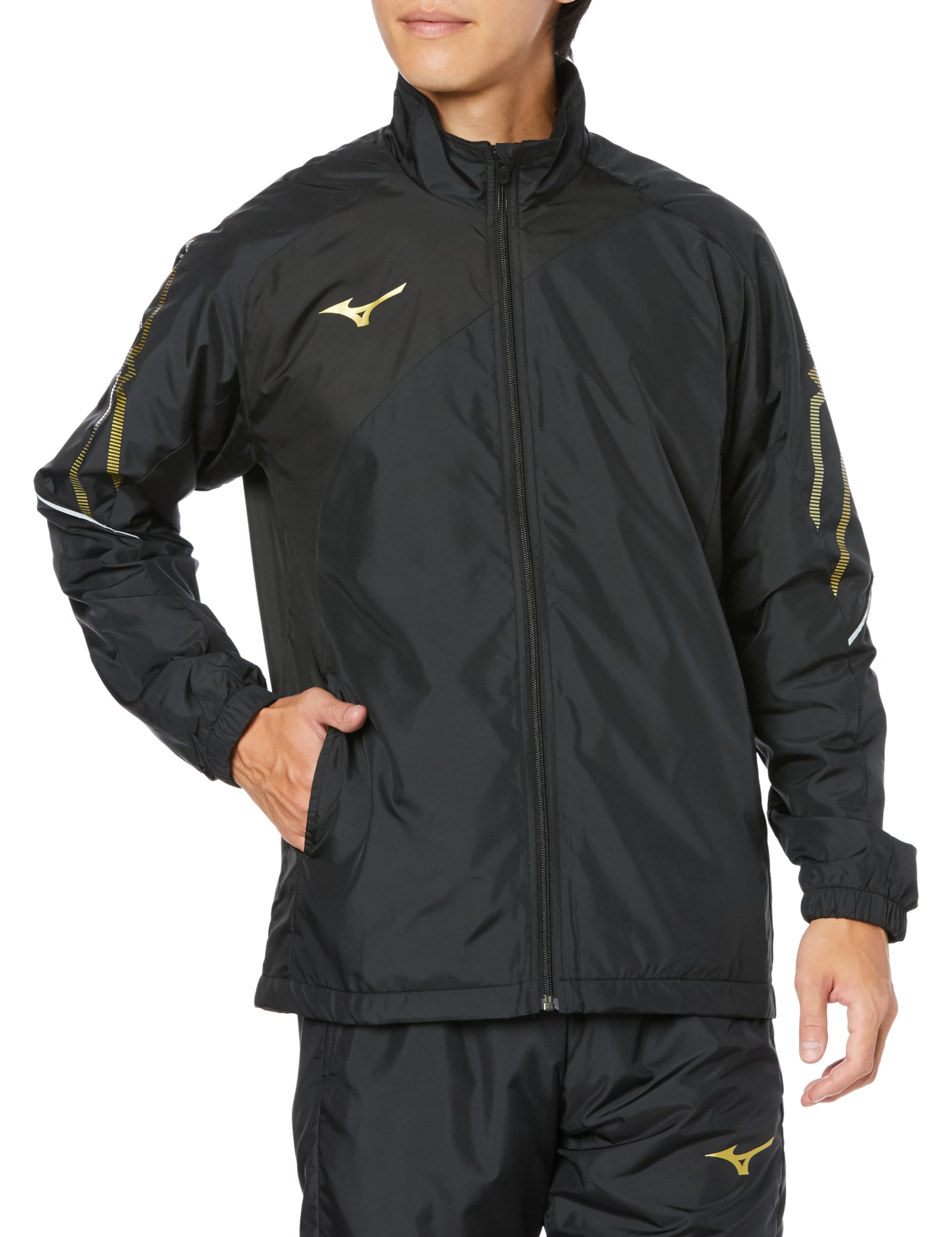 

Mizuno Breath Thermo Lined Warmer and Training Size S MC-LINE Jacket, Moisture-Wicking Heat-Generating, Wear, Black/Gold, (32MEA631)