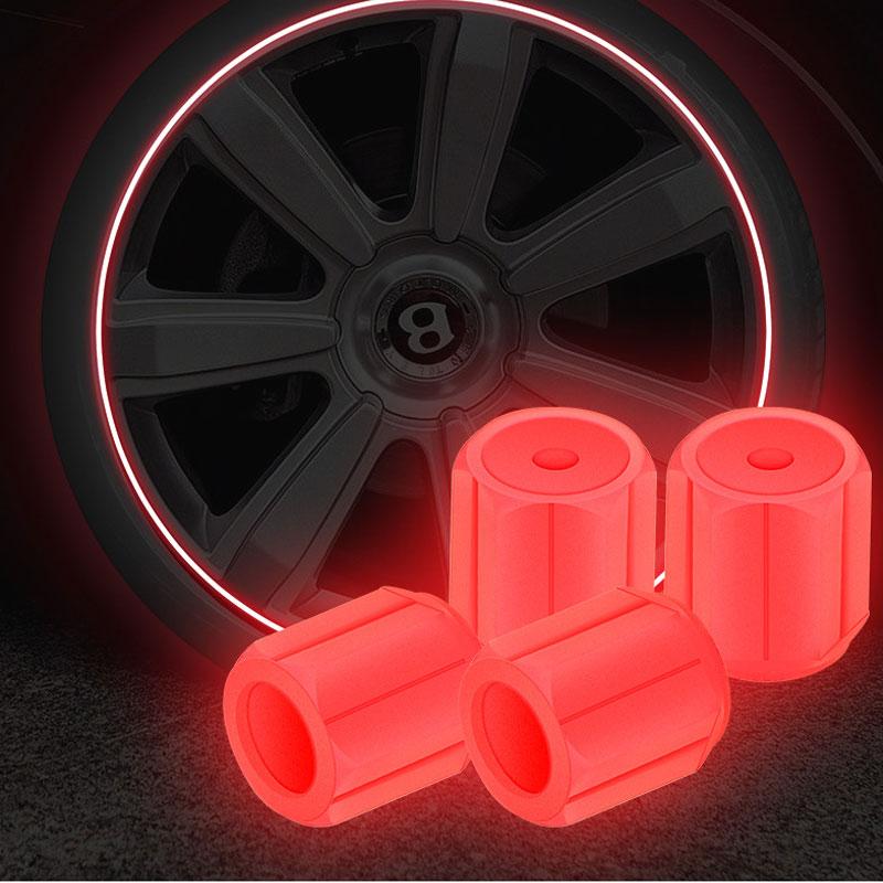 10PCS Luminous Valve Caps Fluorescent Red Night Glowing Car Motorcycle Bicycle Wheel Styling Tyre Hub Universal Cap Decor