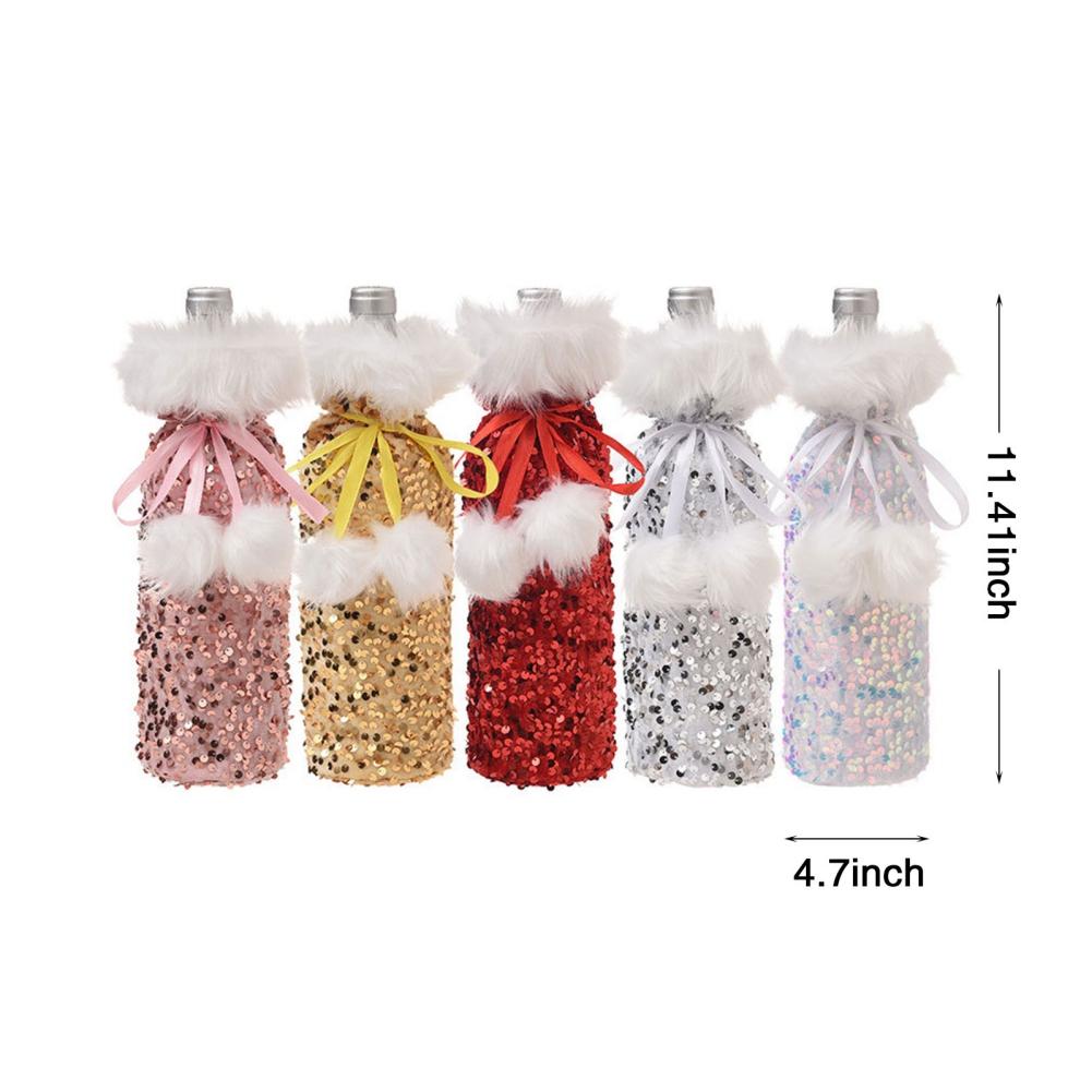Christmas Wine Bottle Cover Shiny Sequin Wine Bottle Bags For Christmas Party Dinner Table Decorations Xmas Gift