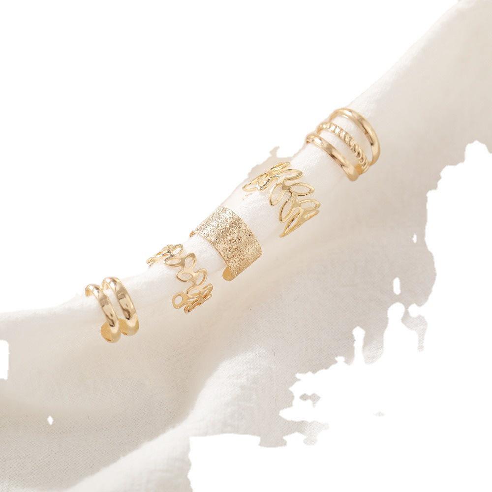 B309 Gold Leaf Multi-Layer No-Piercing Ear Cuff Set (5-Piece)