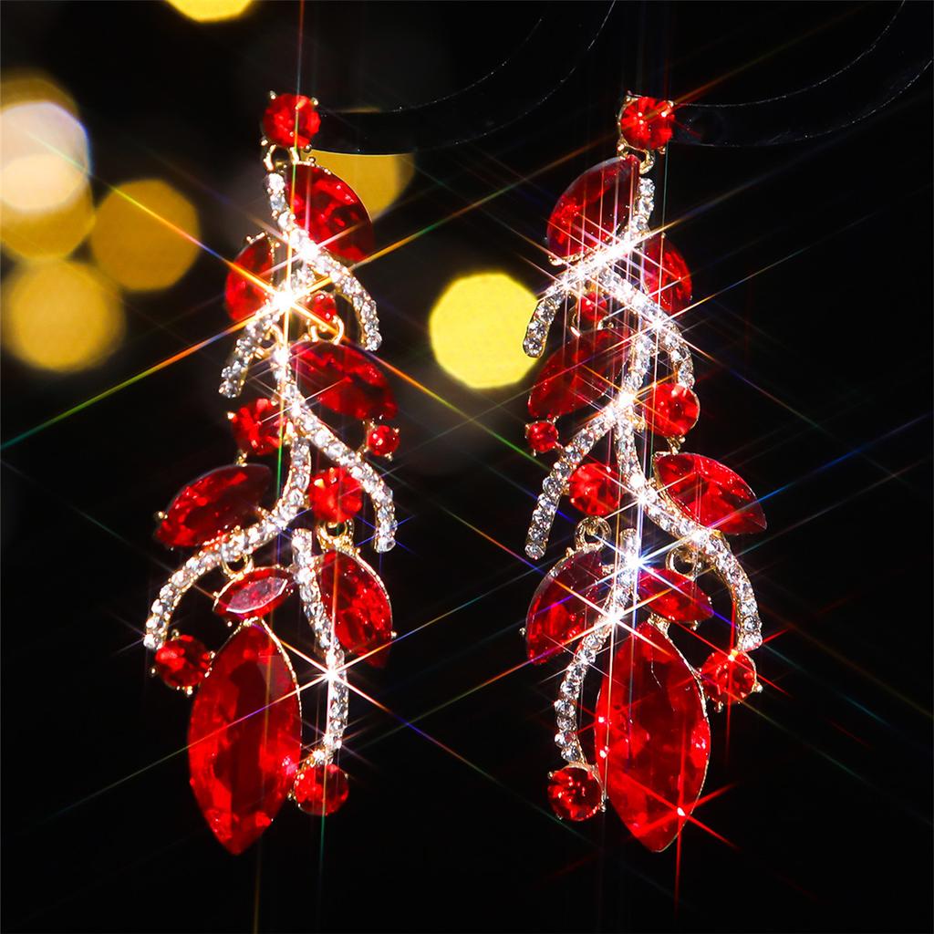 Color Shiny Glass Rhinestone Leaf Earrings Women's, Personalized Crystal Stud Earrings Earrings