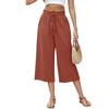 Linen Casual Wide Leg Pants For Women Elastic Waist Versatile Business Casual Work Palazzo Trousers With Pockets