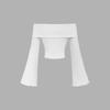 Summer Women's White Off-the-shoulder Flared Sleeve T-shirt, Cute Blue Butterfly Long-sleeved Women's Top