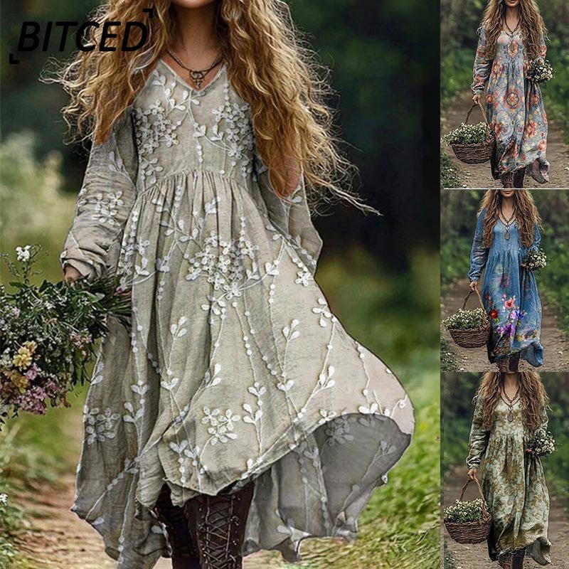 BITCED Fashion Autumn Winter Long Sleeve V-Neck Casual Dresses