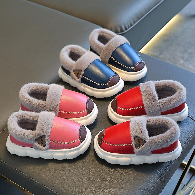 Children's cotton slippers, waterproof, soft-soled, non-slip, plush-lined, thickened, suitable for parent-child, adult, and couple use, warm for home