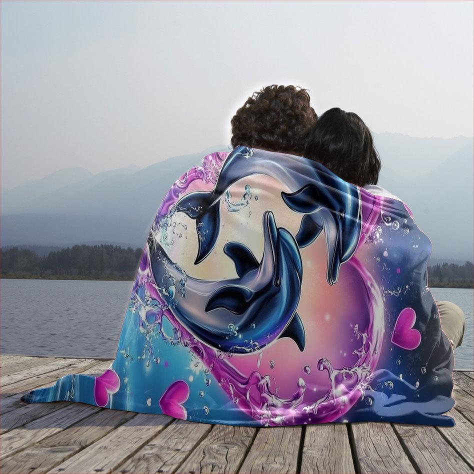 Dolphin pattern Printed Blanket for Sofa Bed Travel Camping Living Room Office Conditioning Blanket for All Seasons Gifts