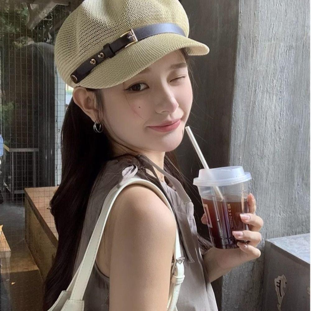 Knitted Women's Beret Breathable Octagonal Hat New Female Baseball Cap  Sun Protection