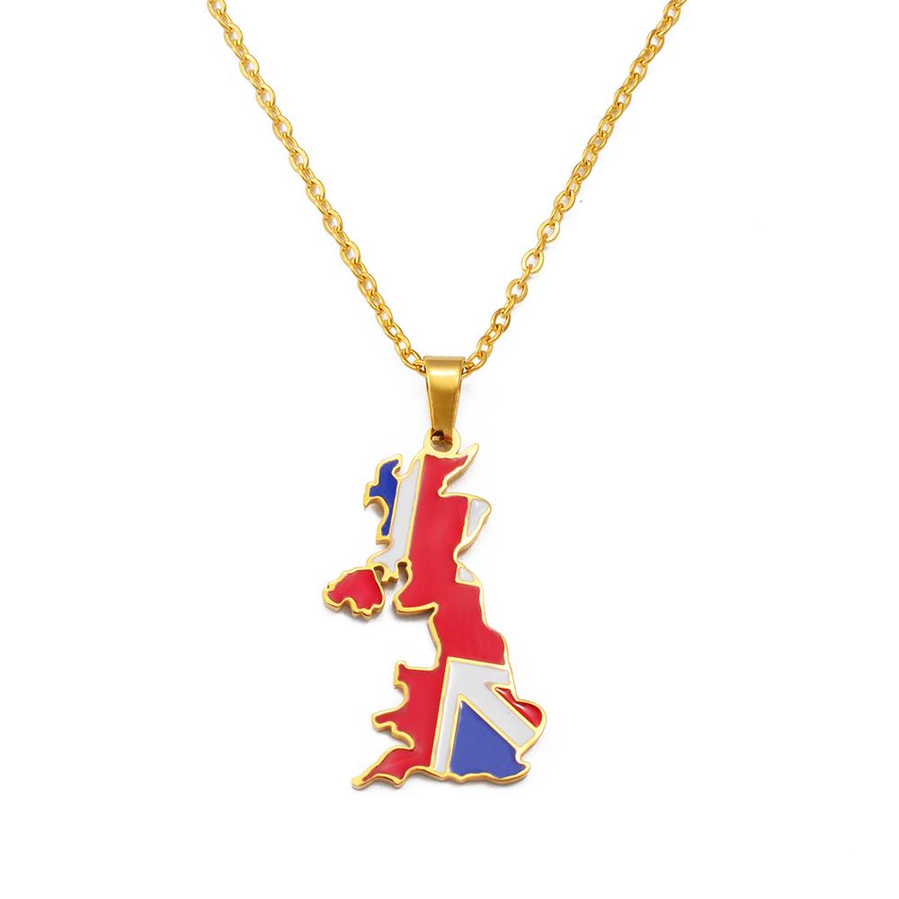 Anniyo Stainless Steel United Kingdom of Great Britain and Northern Ireland Map Pendant Necklaces UK Britisher Jewelry #326301 45cm or 17.7 Inches