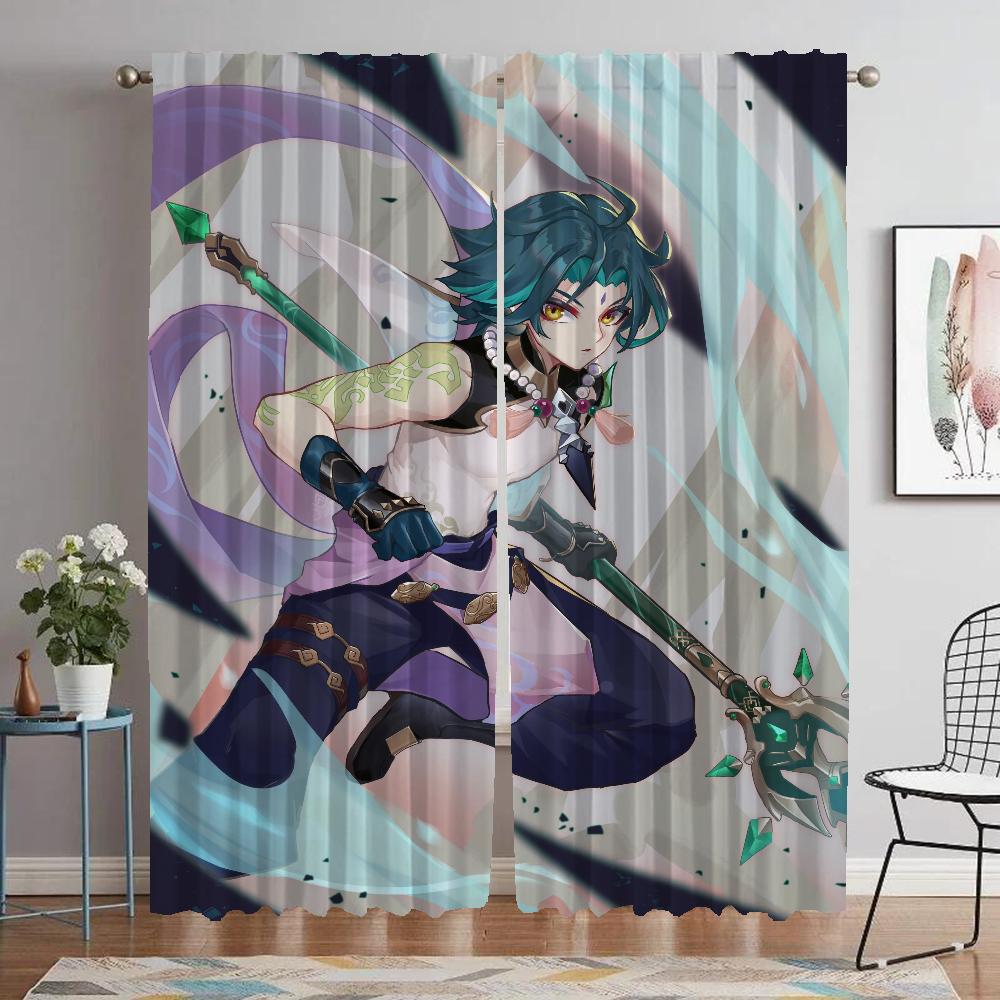 Genshin Impact Window Curtain for Room 2 Panel Home Interior Curtains Halloween Decoration Tulle for Bedroom Shades Partition