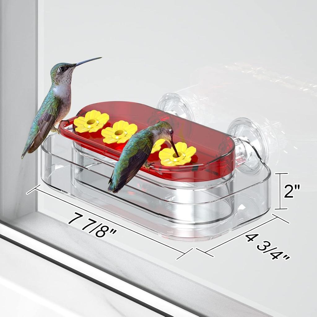 Alimentador de Beija-flor Redboat para Janela, Alimentador de Beija-flor com Ventosa Forte e 4 Portos de Alimentação, Alimentador de Beija-flor de Plástico Fácil de Limpar e Reabastecer