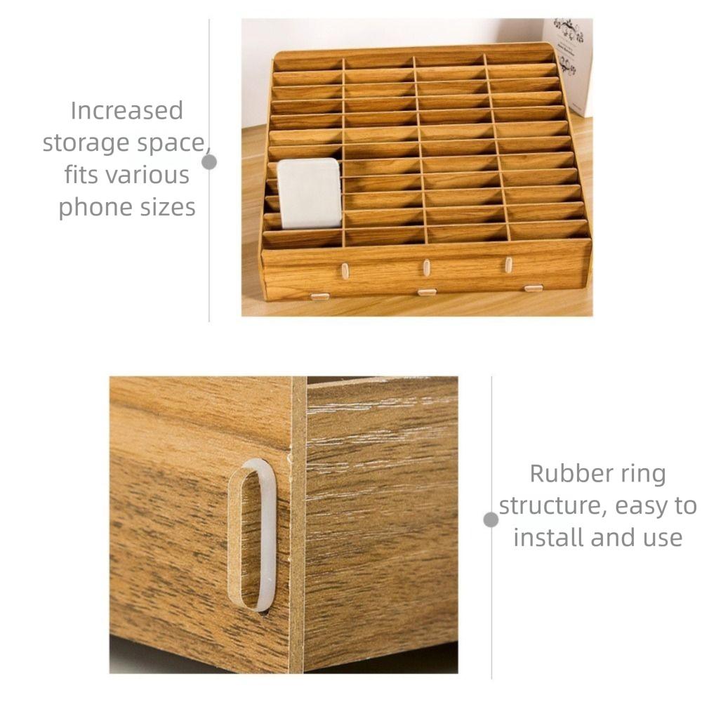 Wood Desktop Storage Box Detachable Multifunctional Phone Holder Easy to Install 12/24-Grid Phone Management Storage