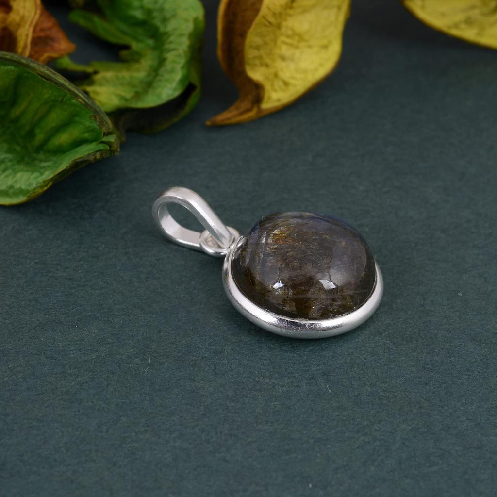 Labradorite Pendant Round Cabochon Solid 925 Sterling Silver Gemstone Pendant without Chain Jewelry For Women or Girls - 2.45 Gms