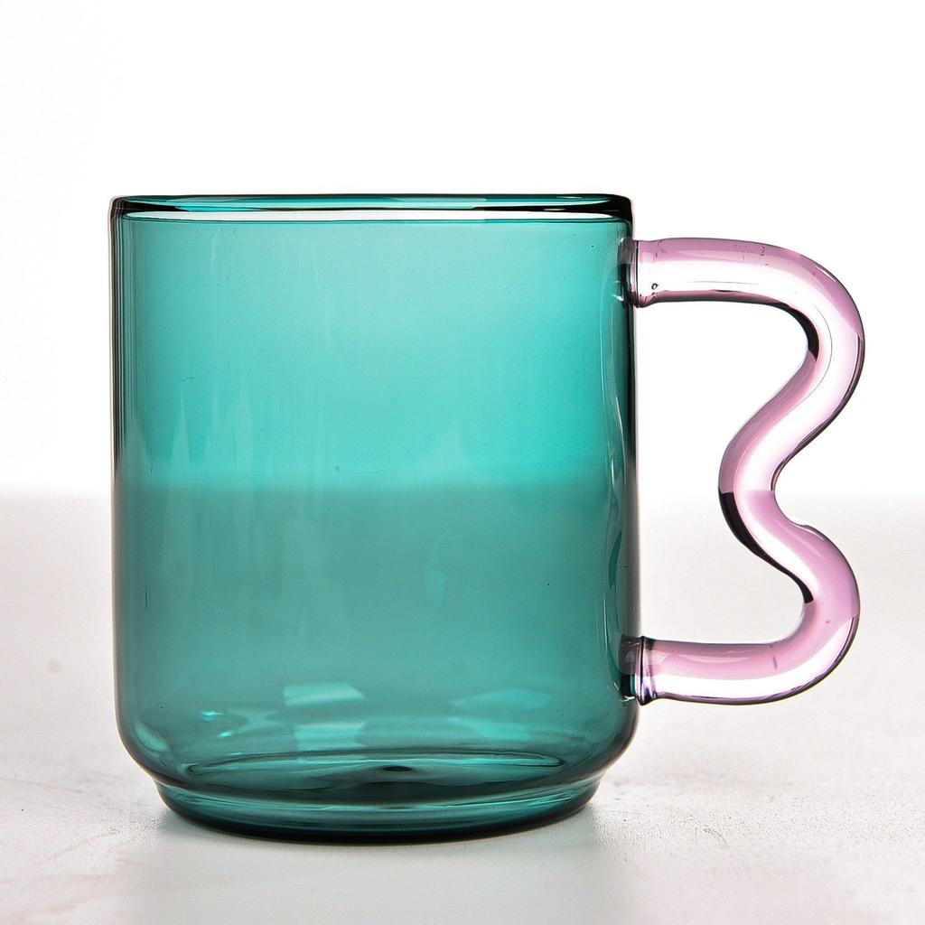 Creative Color Glass Water Cup with Handle Breakfast Milk Cup Heat Resistant High Borosilicate Cup Drinking Glasses Spoon Cups