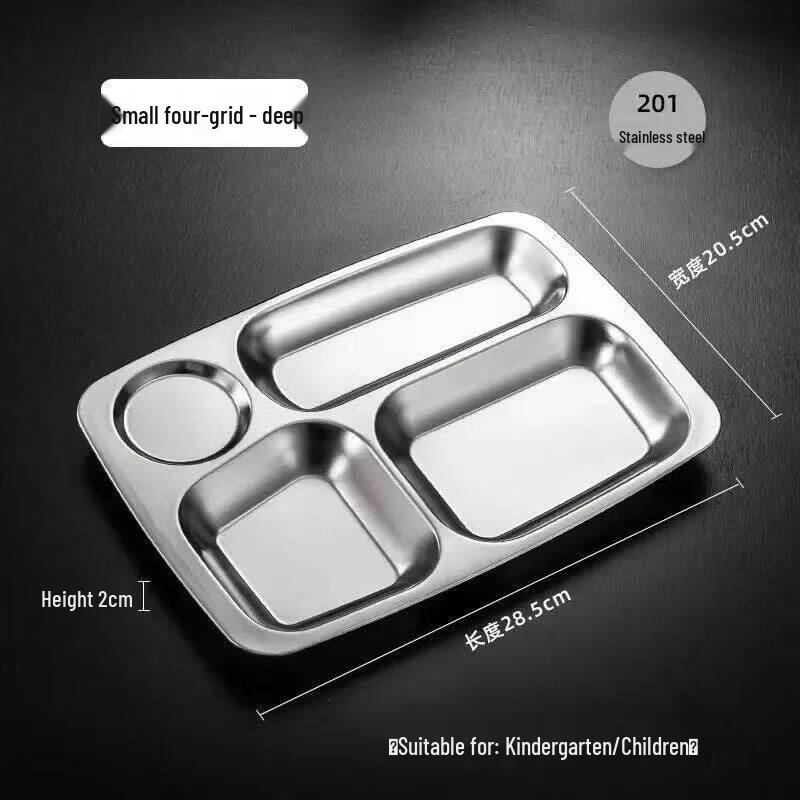 Rectangular 4-Compartment Stainless Steel Lunch Trays - 10 Pack