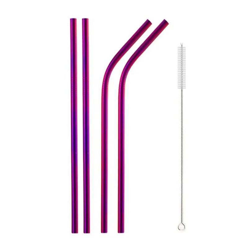 Reusable Metal Drinking Straight Bent Straws Portable Stainless Steel Travel Straw with Cleaning Brush 40oz Watercup Accessories