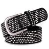 Women's Fashionable Rhinestone Black Leather Belt for Jeans and Formal Wear - Korean Style Trendy