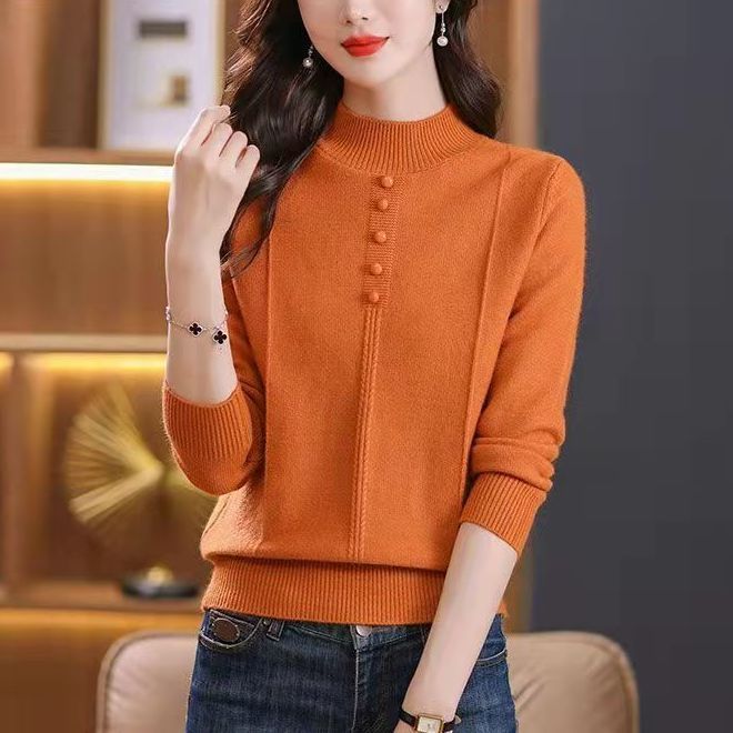 Semi-turtleneck Bottoming Shirt Women's Sweater Women's Autumn and Winter Red Autumn and Winter New Thickened Knitted Sweater