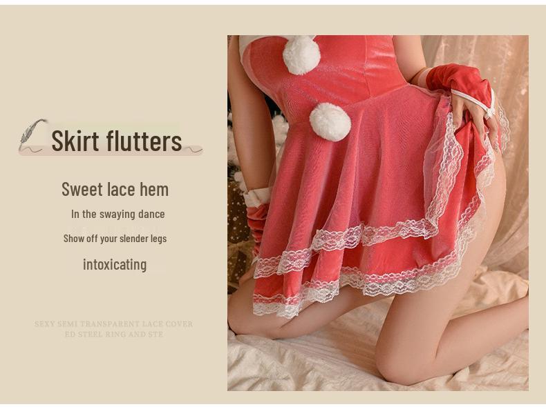 Velvet Strapless Christmas Bunny Girl Dress Set for Young Women