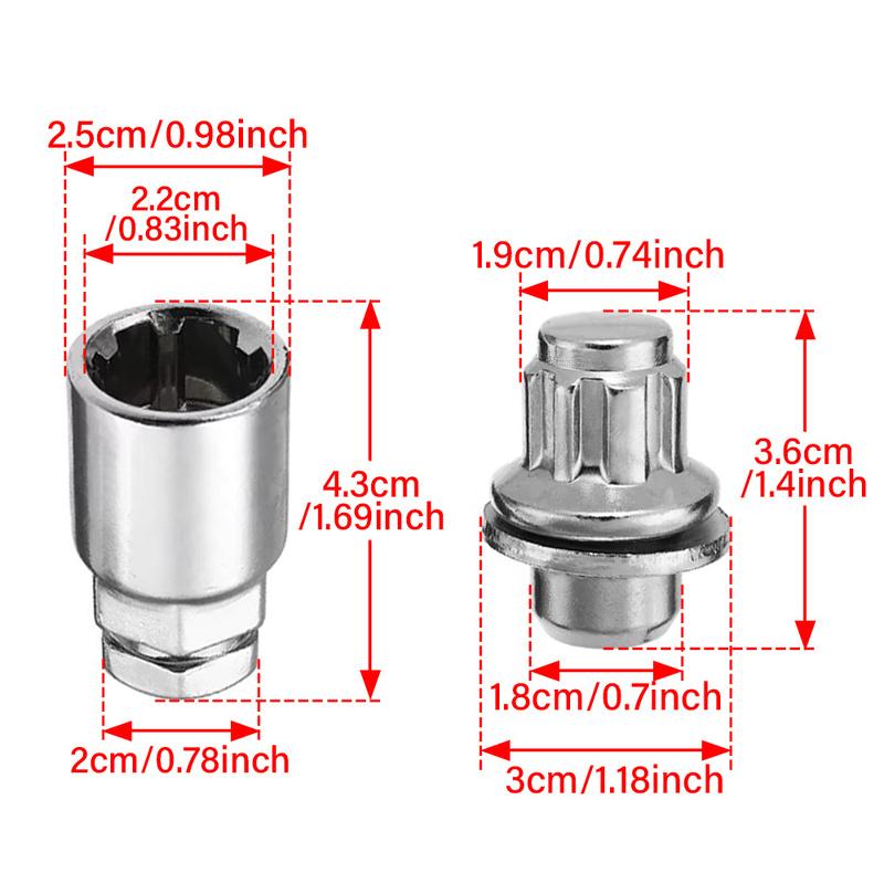 5PCS M12 x 1.5 Locking Wheel Bolts Anti-Theft Lug Nuts for Toyota Aluminum Alloy With Security Socket 43x25mm Zinc Plated