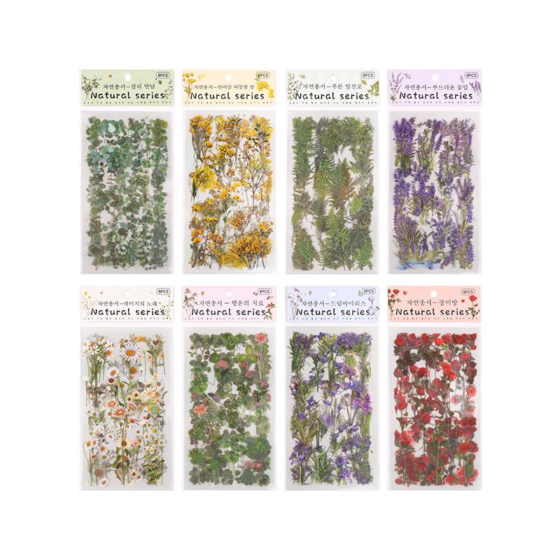 Retro Floral PET Stickers - Realistic Dried Flower Designs for Journals & Crafts