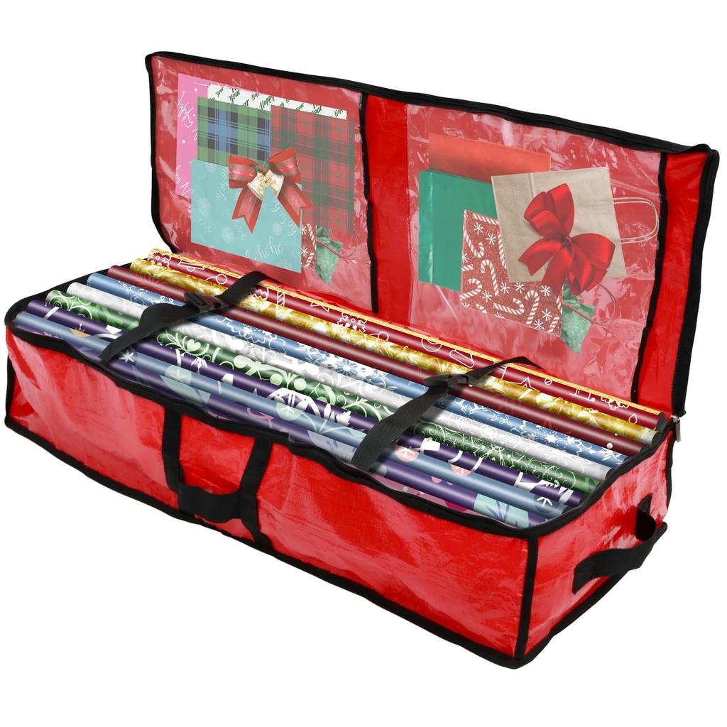 Christmas Wrapping Paper Storage Container Foldable Large Capacity Gift Wrap Organizer Waterproof Dustproof Organizer Bag 2025