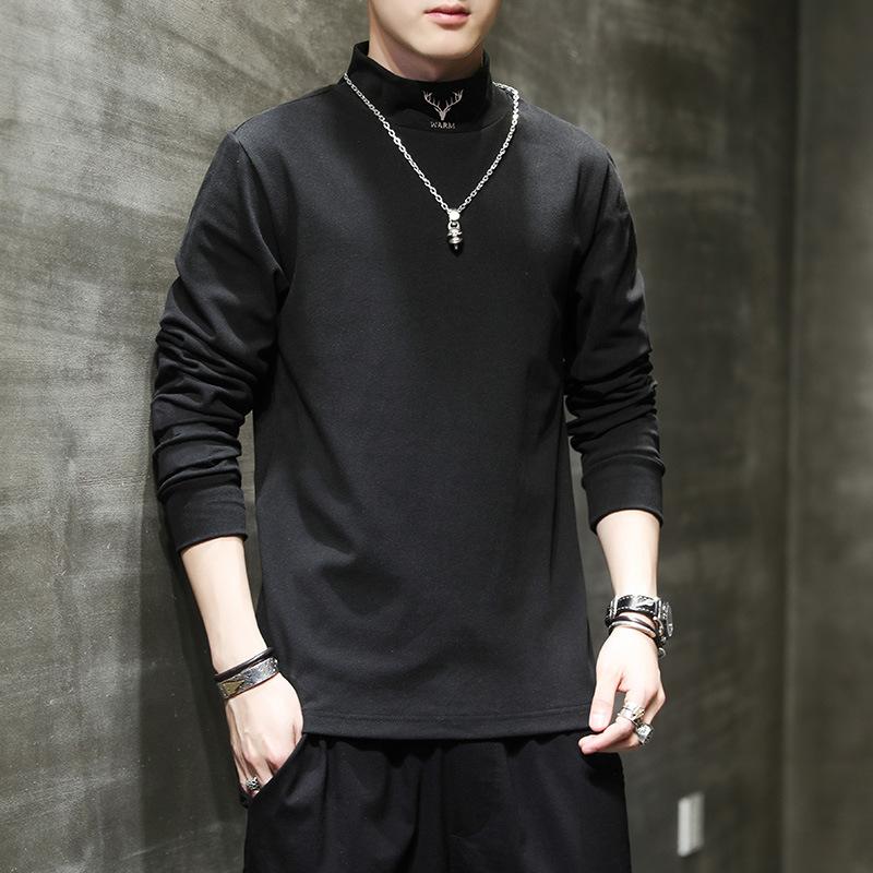 Developer Half Turtleneck Base Blouse for Men In Autumn and Winter Warm Long-sleeved T-shirt Updated Double-sided Velvet T-shirt Mens Top