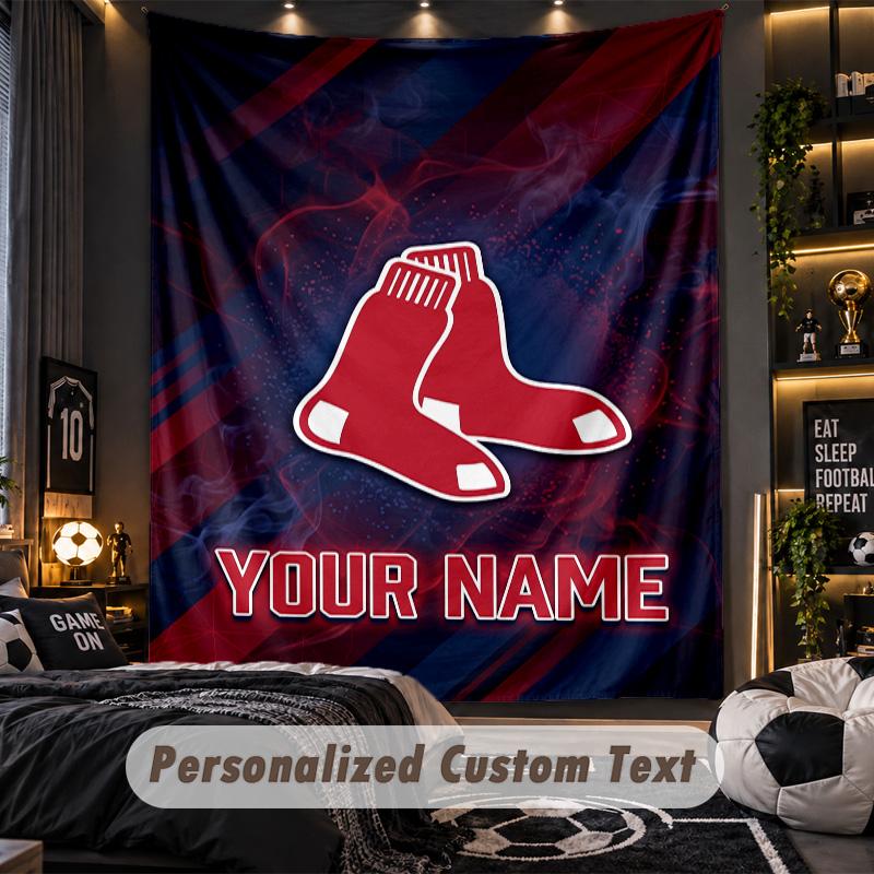 TapestryBoston Red Sox Custom Name Text Personalized Wall Hanging Tapestry Home Wall Decor