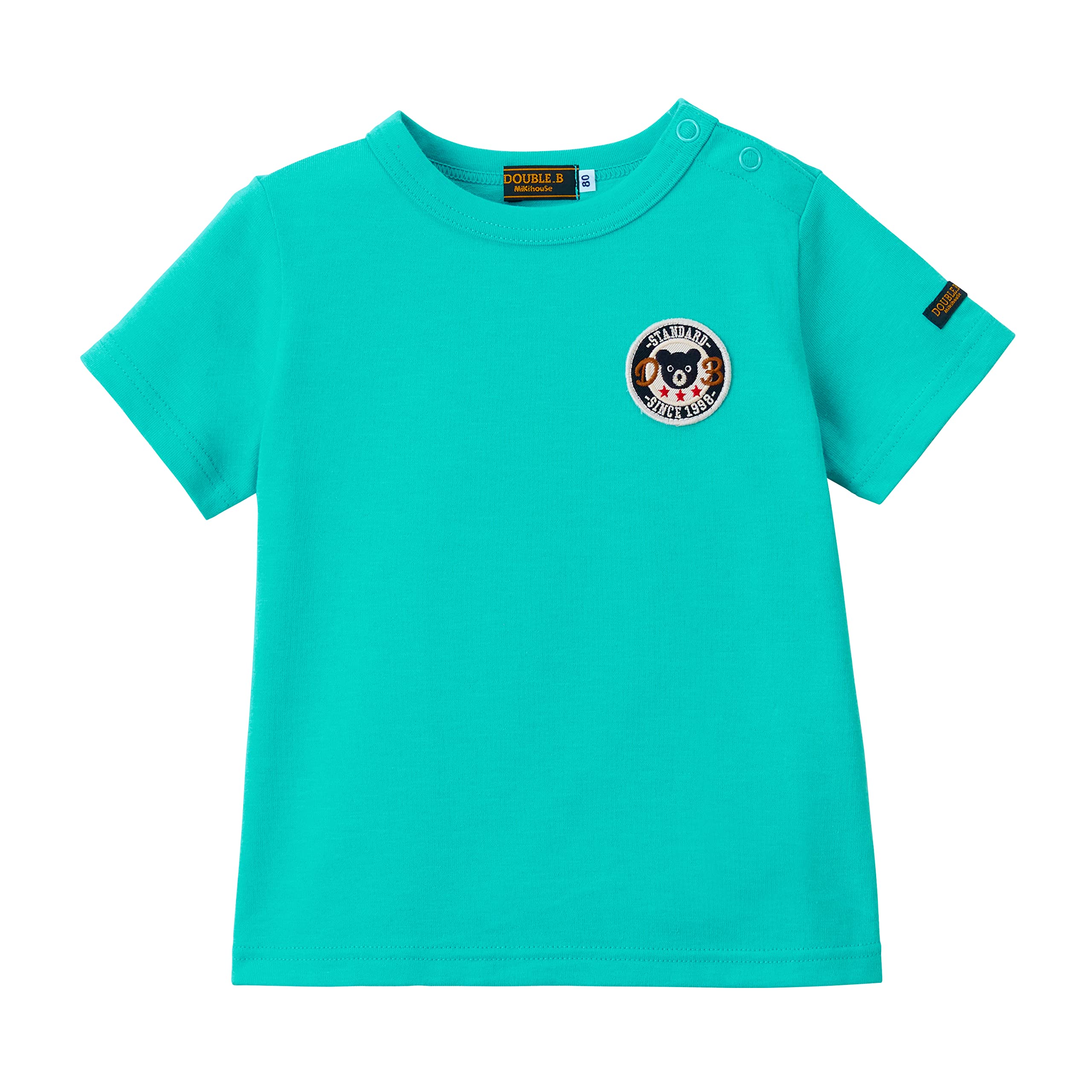 

Футболка MIKI HOUSE Double B Short One цвета Storm Green [MIKI HOUSE], с рукавами, однотонная, тонкая, простая, с заостренным кончиком, Япония, для мальчиков, для девочек, для младенцев, для детей,