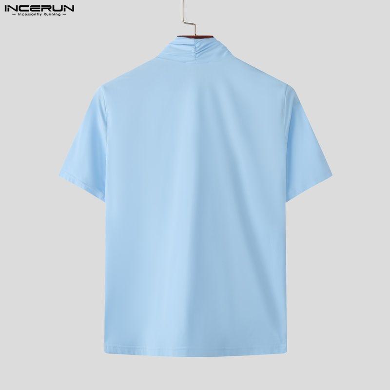 INCERUN Sommerliche Herren-T-Shirts mit V-Ausschnitt, kurzen Ärmeln und gekreuzter Vorderseite