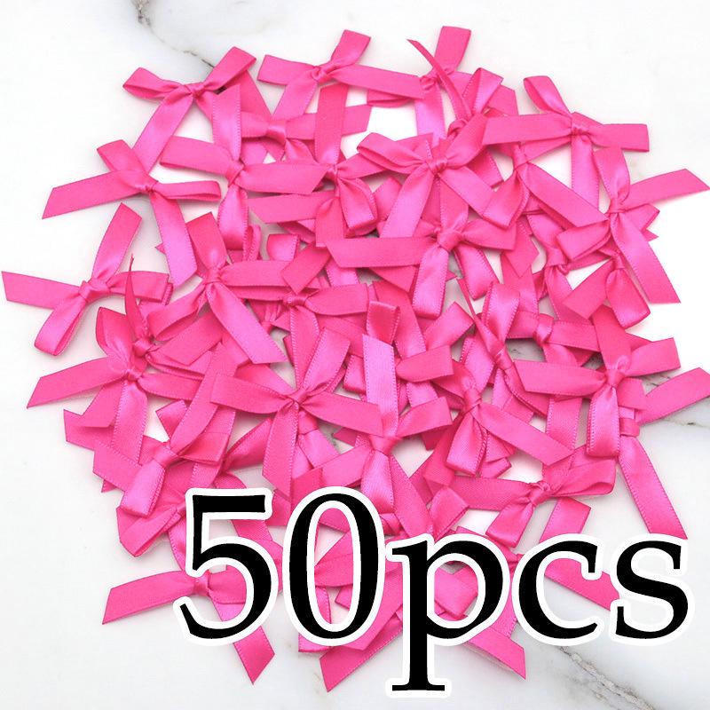 (50-Pack) 4x4cm Hot Pink Polyester Satin Ribbon Bows for DIY Crafts
