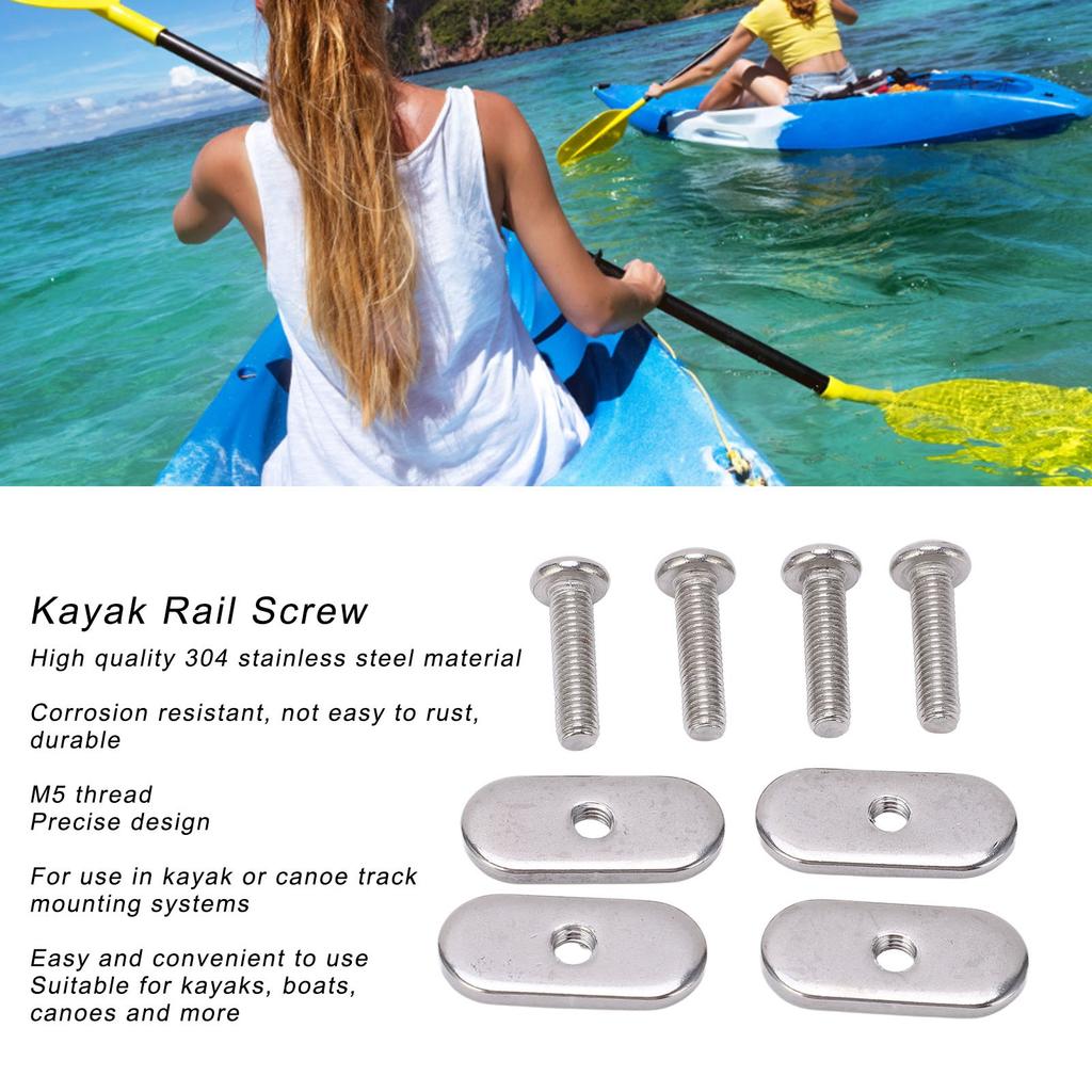 4 Sets Kayak Rail Screw Stainless Steel M5 Thread Rust Proof Boat Track Nuts for Canoes