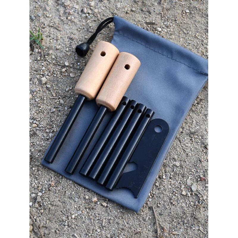 Wooden Handle Flint Steel Rod Survival Kit