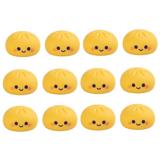 12Pcs Mini Resin Smiling Face Micro Simulation Bun Figurines Cute Food Ornament Steamed 12pcs
