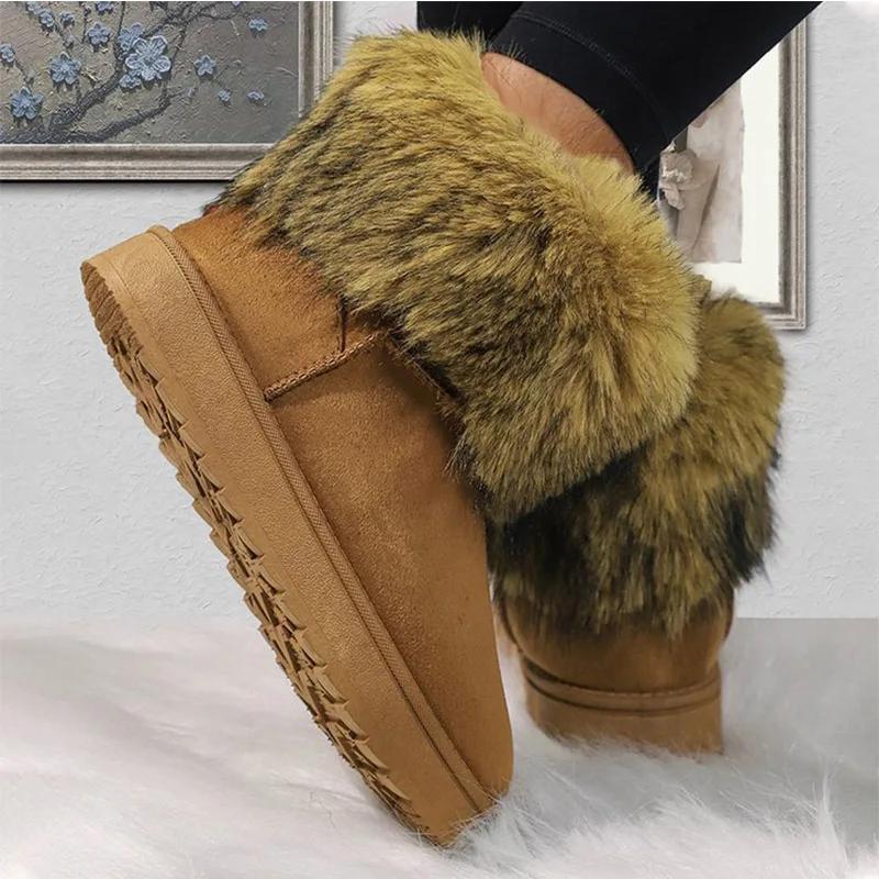 Fashion Winter Women Boots Suede Thermal Sleeves Keep Warm Mid-Calf Snow Boots Ladies Comfortable Platform Shoes Zapatos Mujer Size 43