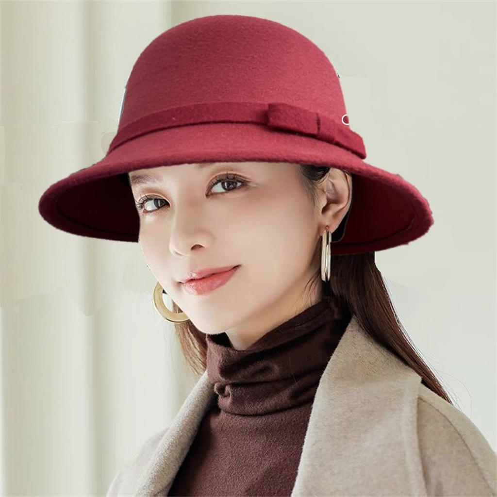 Women's Woolen Top Hat, Round Top Fisherman Hat, Internet Famous Versatile Retro British Basin Hat