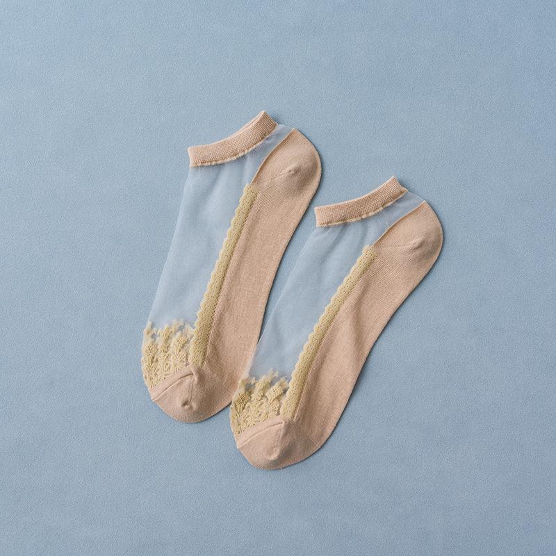 6 Pairs New Arrivals Women Socks Spring Summer Flower Lace Short Socks Soft Silk Thin Transparent Socks Solid Cute Ankle Socks
