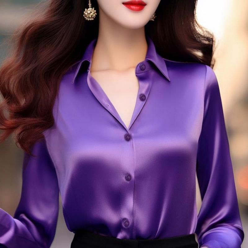 Elegant Silk Office Shirts Women Korean Fashion Y2k Clothes Slim Long Sleeve White Black Blouses