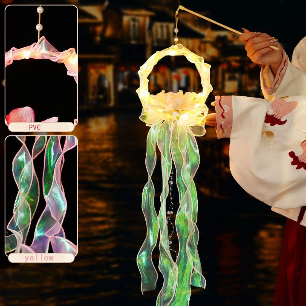

Фонарики в форме медузы для фестиваля середины осени, светящиеся цветы лотоса, украшения для детей, светодиодные фонарики, материал для самостоятельной работы жёлтый